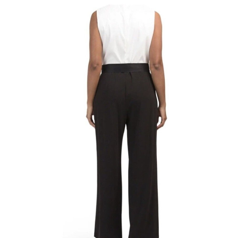 NWT MARINA Black/Beige Sleeveless Jumpsuit Size 8 Cocktail Black Waist Tie - Picture 3 of 10